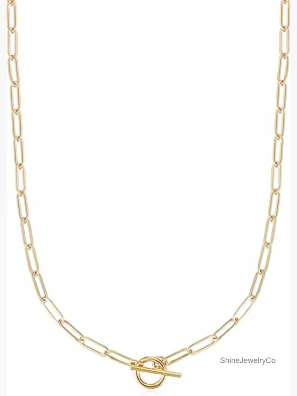 Gold Paperclip Chain Necklace Toggle Clasp 16-24in